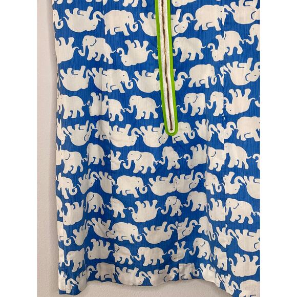 Lilly Pulitzer Tusk in the Sun Shift Dress Elephants Blue White Green Piping - Picture 12 of 16